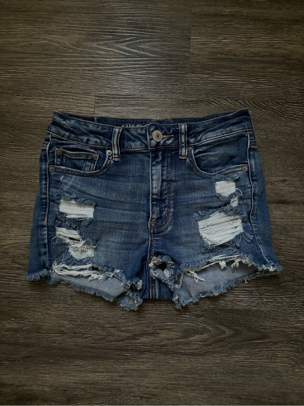 American Eagle Outfitters Distressed Dark Blue Jean Shorts